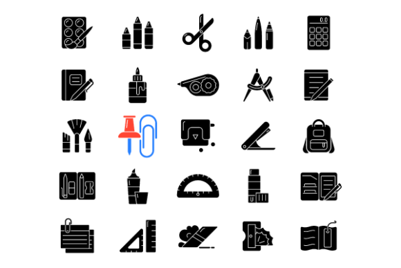 School Supplies Black Glyph Icons Bundle: A Practical Tool for Modern Workflows